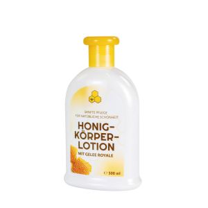 Honig Körper-Lotion mit Gelee Royale in weißer Flasche mit gelbem Deckel